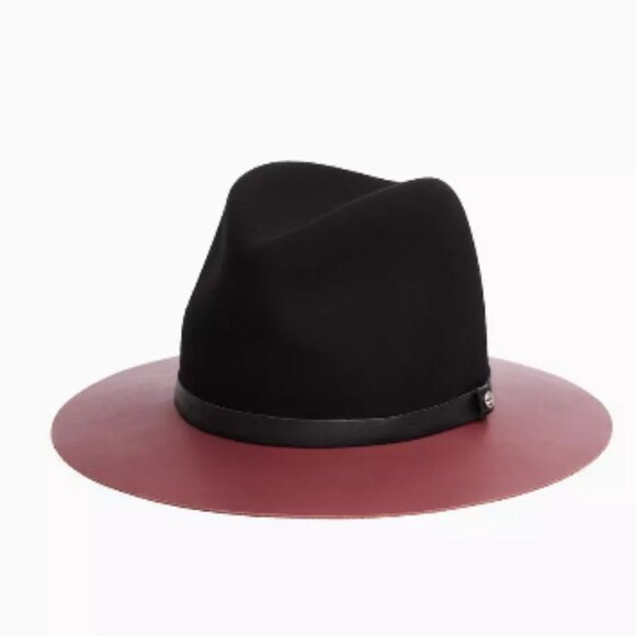 Rag & Bone Floppy Leather Brim Fedora Burgundy and Black Hat Size S - Picture 2 of 10